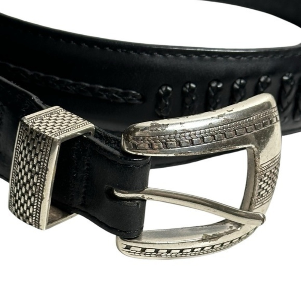 Brighton Onyx Vintage Men’s Size 44 Black Leather Distressed Silver Buckle
